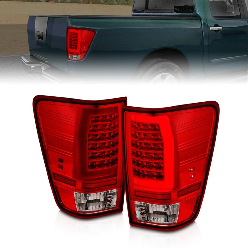 ANZO 311422 -Anzo 04-15 Nissan Titan Full LED Tailights Chrome Housing Red/Clear Lens