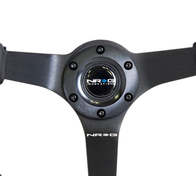 NRG RST-036MB-R - Reinforced Steering Wheel (350mm / 3in. Deep) Bk Leather w/Bk BBall Stitch (Odi Bakchis Edition)