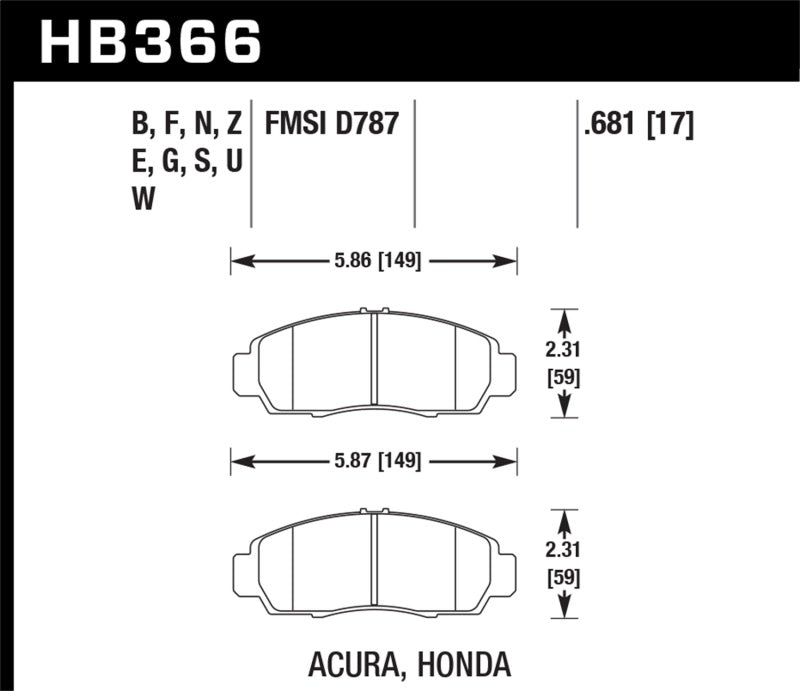 Hawk 2001-2003 Acura CL Type-S HPS 5.0 Front Brake Pads - free shipping - Fastmodz