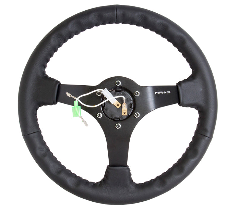 NRG RST-036MB-R - Reinforced Steering Wheel (350mm / 3in. Deep) Bk Leather w/Bk BBall Stitch (Odi Bakchis Edition)