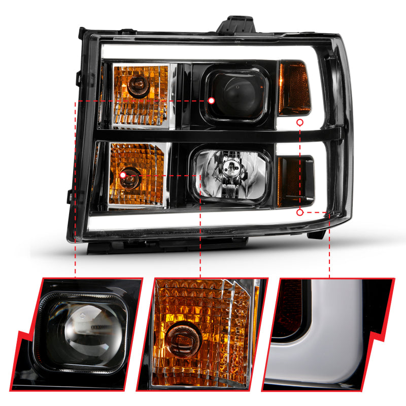 ANZO 111482 -  FITS: 2007-2013 Gmc Sierra 1500 Projector Headlight Plank Style Black w/ Clear Lens Amber