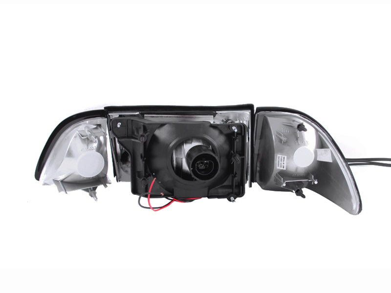 ANZO - [product_sku] - ANZO 1987-1993 Ford Mustang Crystal Headlights Black w/ Corner Lights 3pc - Fastmodz