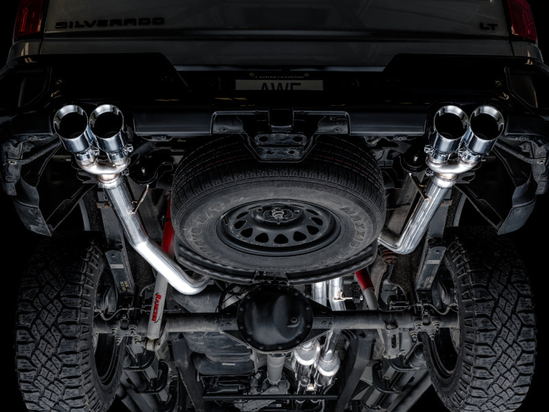AWE Tuning 3015-42203 FITS 4th Gen GM 1500 6.2L 0FG Catback Split Rear Exit (w/ Bumper Cutouts) - Quad Chrome Tips