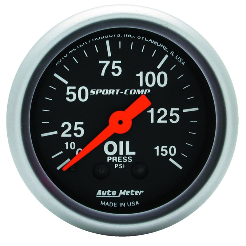 AutoMeter 3323 - Autometer Sport Comp 52mm Mechanical 0-150 PSI Oil Pressure Gauge