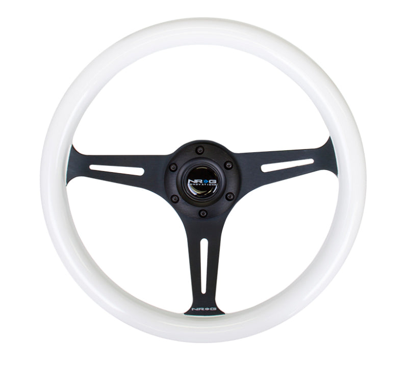 NRG ST-015BK-GL - Classic Wood Grain Steering Wheel (350mm) Glow-N-The-Dark Green Grip w/Black 3-Spoke Center