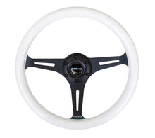 Load image into Gallery viewer, NRG ST-015BK-GL - Classic Wood Grain Steering Wheel (350mm) Glow-N-The-Dark Green Grip w/Black 3-Spoke Center