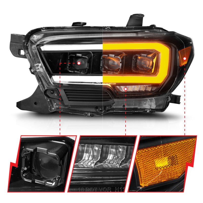 ANZO 111562 FITS 16-22 Toyota Tacoma SR/SR5 ONLY Full LED Proj Headlights w/Light Bar Seq. Blk w/Initiation Lgt