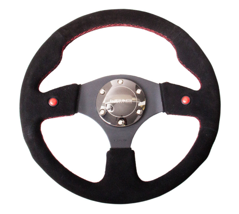 NRG Reinforced Steering Wheel (320mm) Blk Suede w/Dual Buttons - free shipping - Fastmodz
