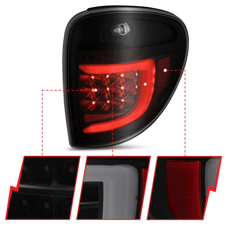 ANZO 311366 FITS 2004-2007 Dodge Grand Caravan LED Tail Lights w/ Light Bar Black Housing Smoke Lens