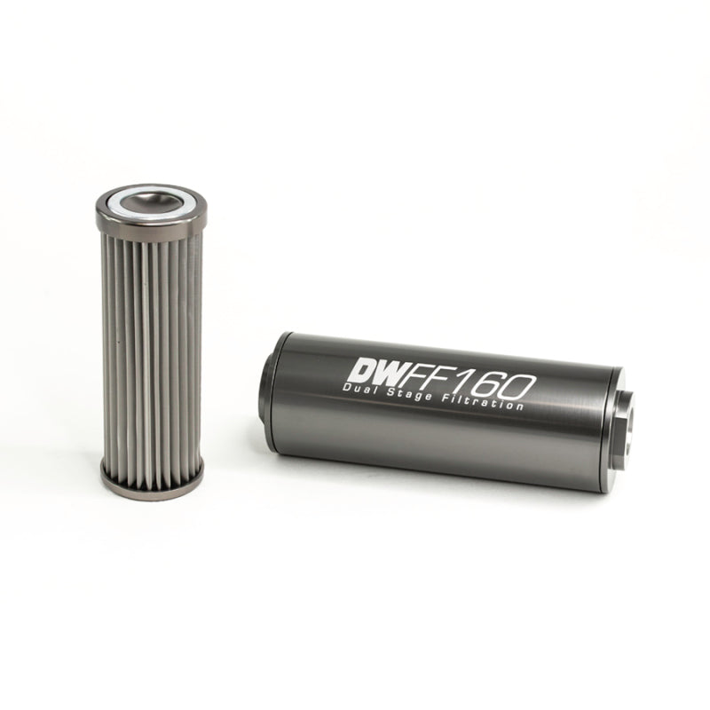 DeatschWerks 8-03-160-010K - Stainless Steel 8AN 10 Micron Universal Inline Fuel Filter Housing Kit (160mm)