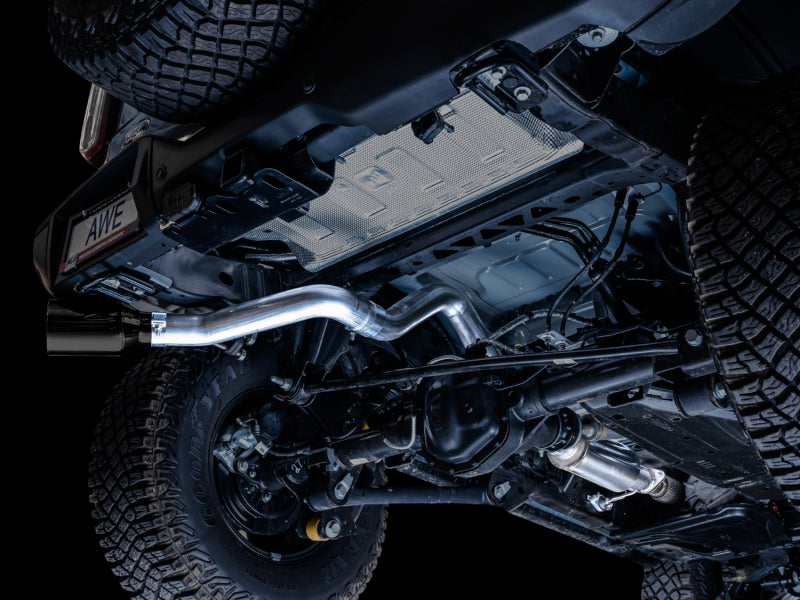 AWE Tuning 3015-23789 FITS 2021+ Ford Bronco 0FG Single Rear Exit Exhaust w/Diamond Black Tip & Bash Guard