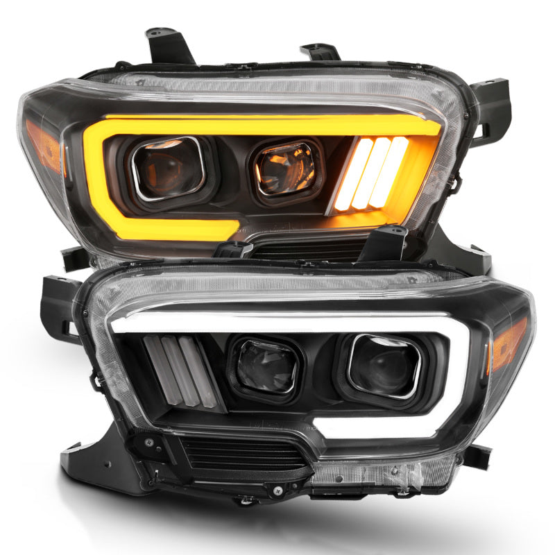 ANZO - [product_sku] - ANZO 2016-2017 Toyota Tacoma Projector Headlights w/ Plank Style Switchback Black w/ Amber - Fastmodz