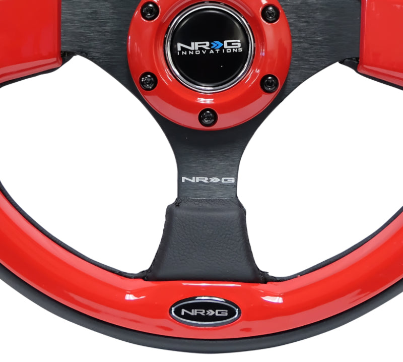 NRG RST-001RD - Reinforced Steering Wheel (320mm) Blk w/Red Trim & 5mm 3-Spoke