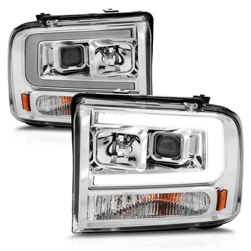 ANZO 111552 FITS 99-04 Ford F250/F350/F450/Excursion (excl 99) Projector Headlightsw/Light Bar Chrome Housing