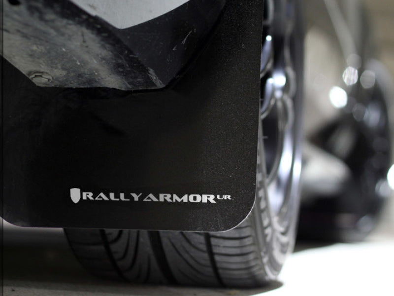 Rally Armor MF1-UR-BLK/WH FITS: 02-07 Subaru WRX/STI/RS/2.5i (wagons req mod) UR Black Mud Flap w/ White Logo