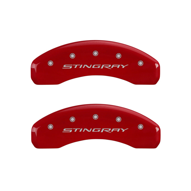 MGP 13009SSTYRD FITS 4 Caliper Covers Engraved Front & Rear Stingray Red finish silver ch