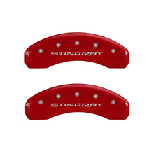 Load image into Gallery viewer, MGP 13009SSTYRD FITS 4 Caliper Covers Engraved Front &amp; Rear Stingray Red finish silver ch