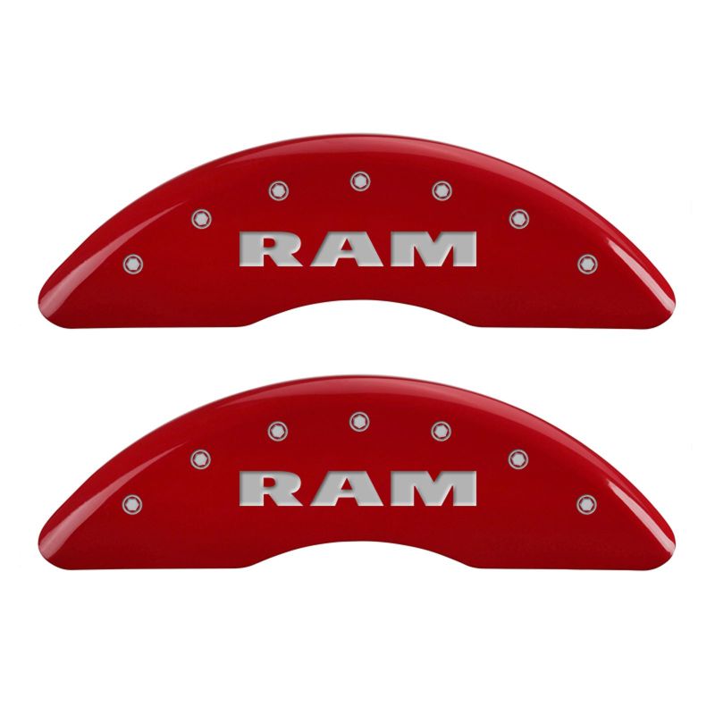 MGP 55002SRMHRD - 4 Caliper Covers Engraved Front RAM Engraved Rear RAMHEAD Red finish silver ch