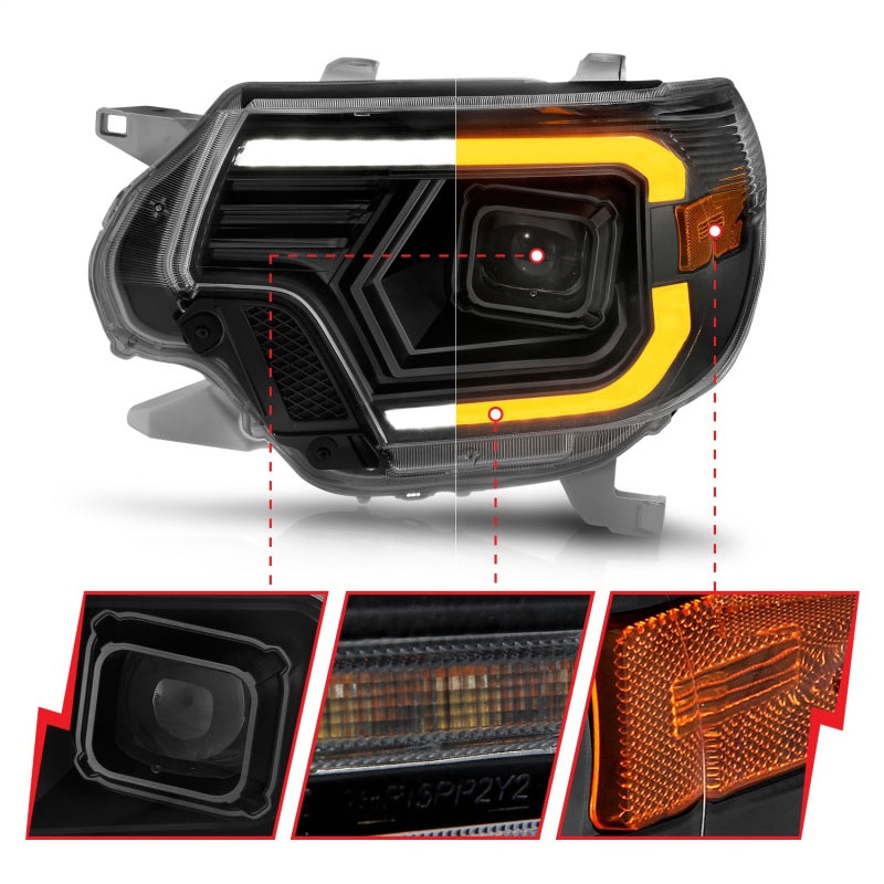 ANZO 111556 FITS 12-15 Toyota Tacoma Projector Headlightsw/ Light Bar Switchback Black Housing