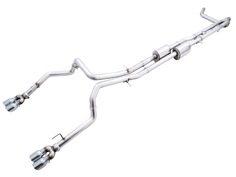 AWE Tuning 3015-42203 FITS 4th Gen GM 1500 6.2L 0FG Catback Split Rear Exit (w/ Bumper Cutouts) - Quad Chrome Tips