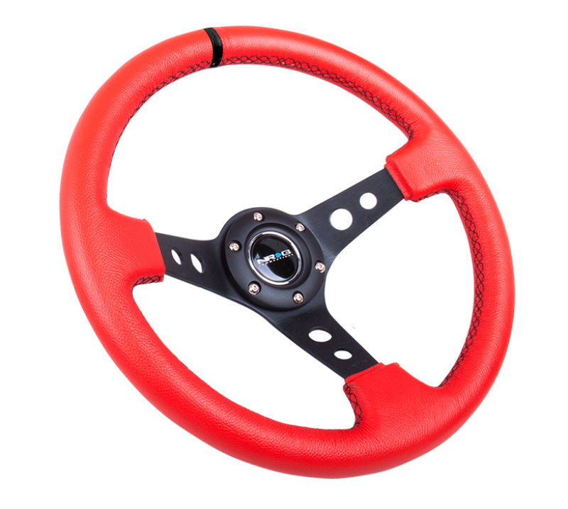 NRG RST-006S-RR - Reinforced Steering Wheel (350mm / 3in. Deep) Red Suede w/Blk Circle Cutout Spokes