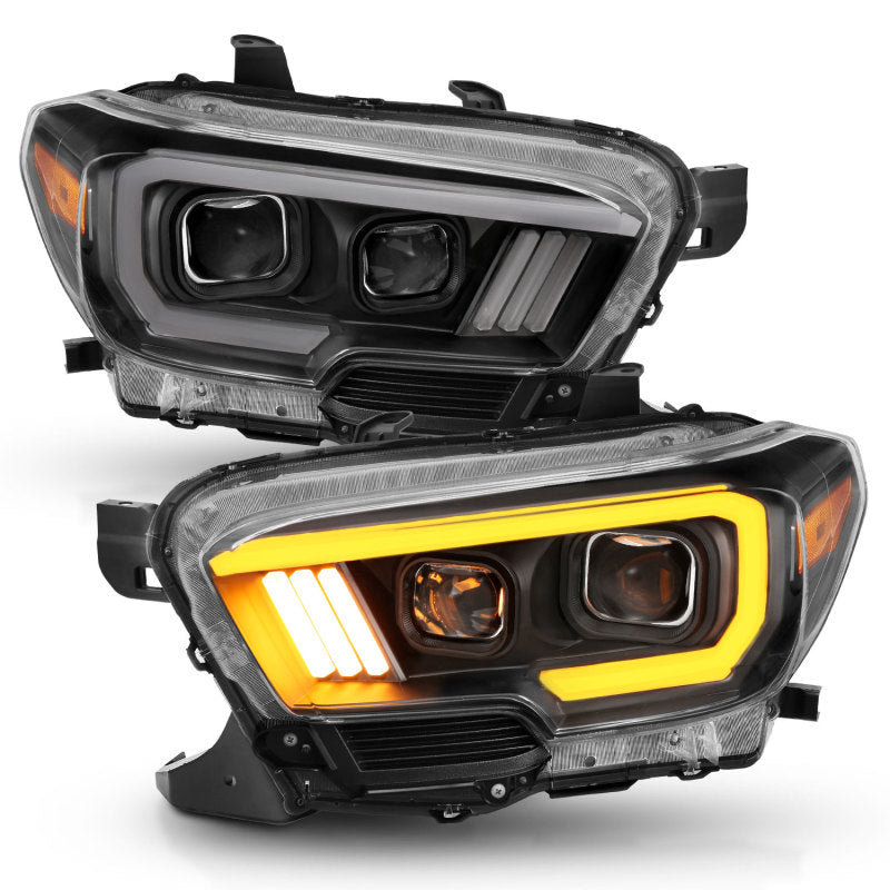 ANZO - [product_sku] - ANZO 2016-2017 Toyota Tacoma Projector Headlights w/ Plank Style Switchback Black w/ Amber w/ DRL - Fastmodz