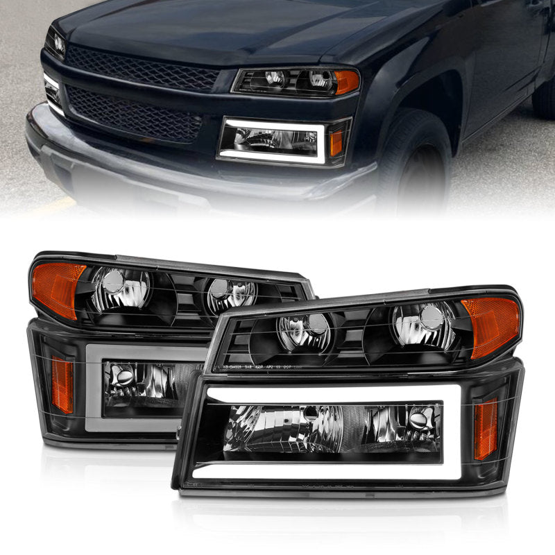 ANZO 111558 FITS 04-12 GM Colorado/Canyon/I-Series Crystal Headlightsw/ Light Bar Black Housing 4pcs