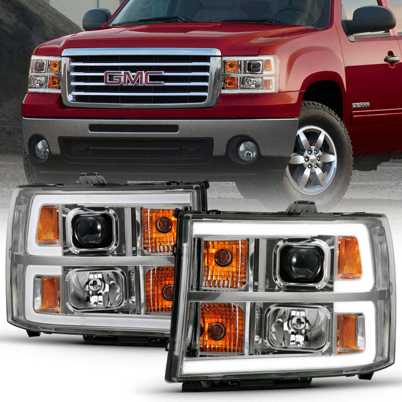 ANZO 111483 -  FITS: 2007-2013 Gmc Sierra 1500 Projector Headlight Plank Style Chrome w/ Clear Lens Amber