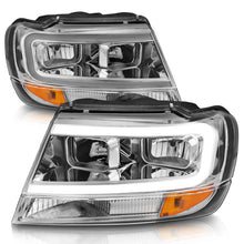 Load image into Gallery viewer, ANZO 111538 FITS 1999-2004 Jeep Grand Cherokee Crystal Headlights w/ Light Bar Chrome Housing