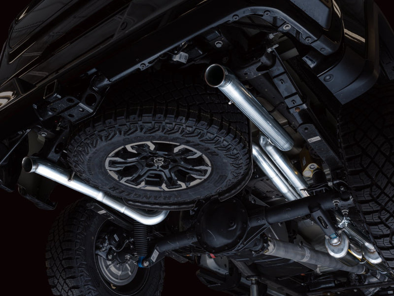 AWE Tuning 3015-31972 FITS 22-23 GMC Sierra 1500 AT4X 6.2L 0FG Catback Split Dual (Flat Bumper) - Bashguard(No Tips)