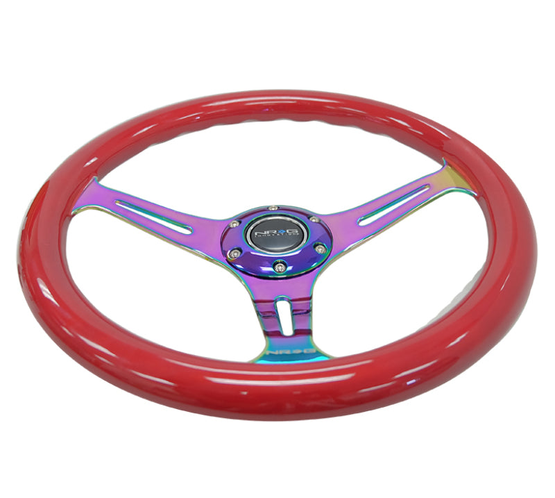 NRG ST-015MC-RD - Classic Wood Grain Steering Wheel (350mm) Red Grip w/Neochrome 3-Spoke Center