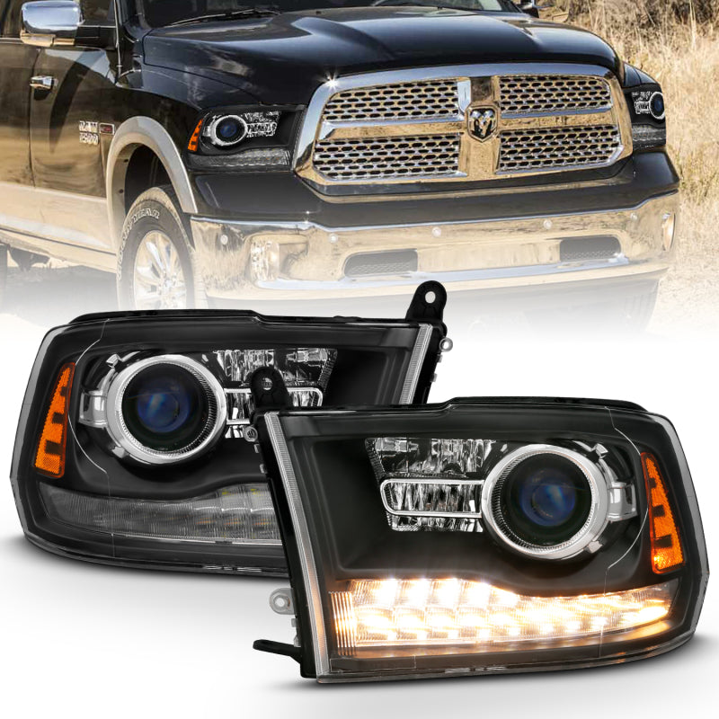 ANZO 111489 FITS: 2009-2018 Dodge Ram 1500 Projector Headlights Plank Style Halo w/Switchback Matte Black