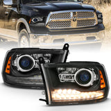 ANZO 111489 FITS: 2009-2018 Dodge Ram 1500 Projector Headlights Plank Style Halo w/Switchback Matte Black