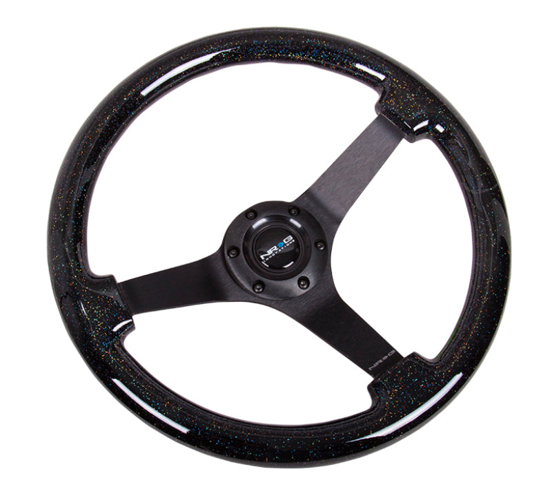 NRG RST-036BSB-BK - Reinforced Steering Wheel (350mm / 3in Deep) Classic Blk Sparkle Wood Grain w/Blk 3-Spoke Center