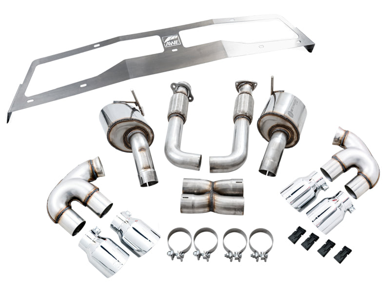 AWE Tuning 3015-42151 FITS 2020 Chevrolet Corvette (C8) Touring Edition Exhaust - Quad Chrome Silver Tips