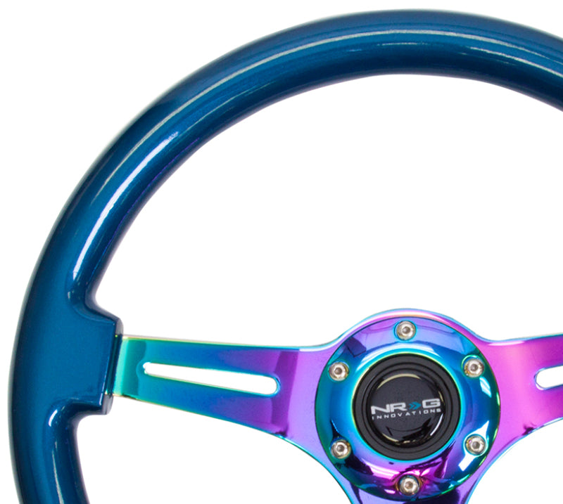 NRG ST-015MC-BL - Classic Wood Grain Steering Wheel (350mm) Blue Pearl/Flake Paint w/Neochrome 3-Spoke Center