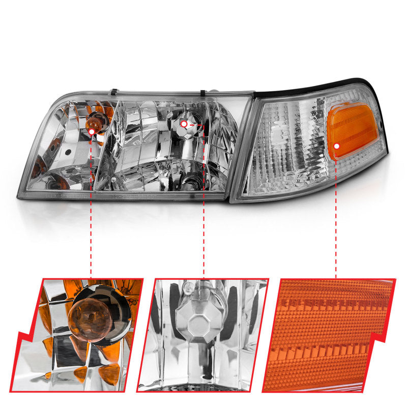 ANZO 121556 FITS 121556 - FITS: 1998-2005 Ford Crown Victoria Crystal Headlight Chrome With Bumper Light (OE)