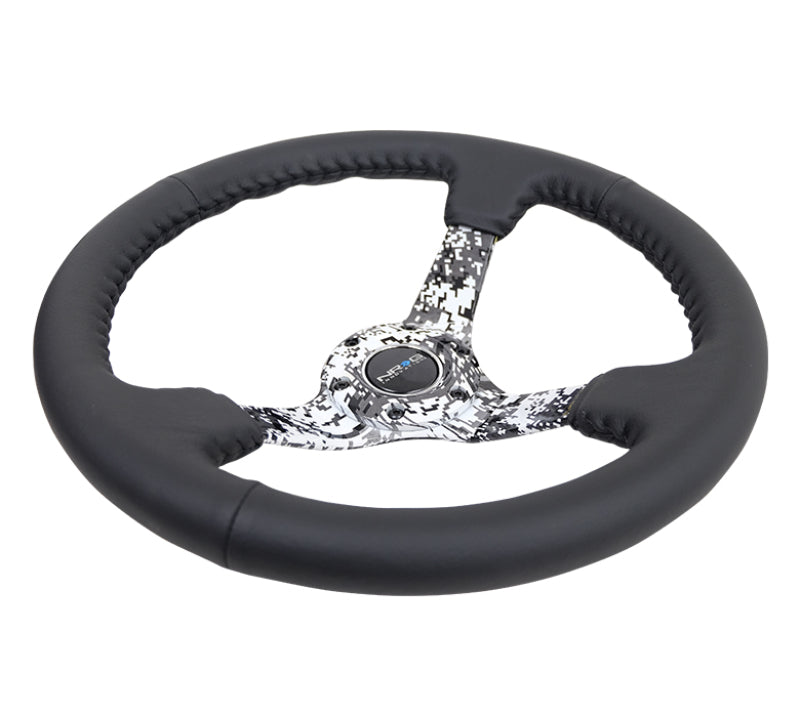 NRG Reinforced Steering Wheel (350mm / 3in. Deep) Blk Leather w/Hydrodipped Digi-Camo Spokes - free shipping - Fastmodz