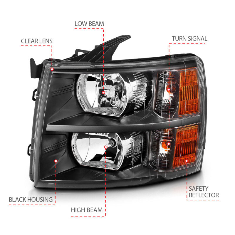 ANZO - [product_sku] - ANZO 2007-2013 Chevrolet Silverado Crystal Headlights Black - Fastmodz