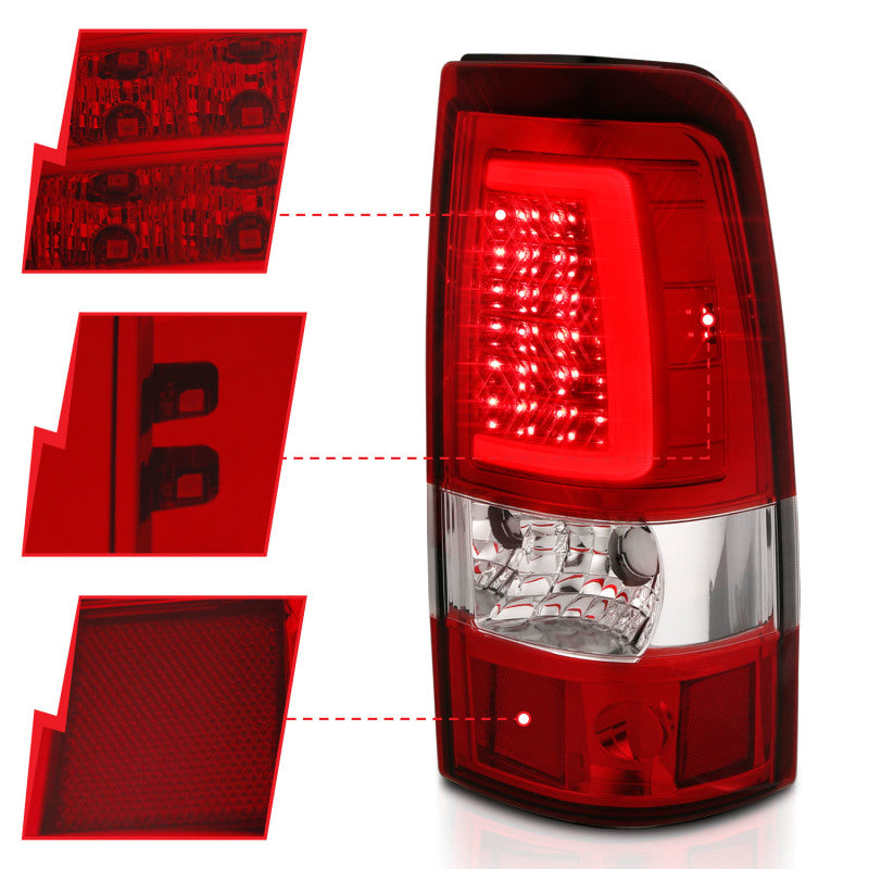 ANZO 311332 FITS 1999-2002 Chevy Silverado 1500 LED Taillights Plank Style Chrome With Red/Clear Lens