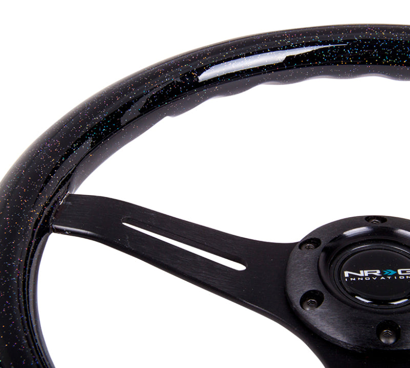 NRG ST-015BK-BSB - Classic Wood Grain Steering Wheel (350mm) Black Sparkled Grip w/Black 3-Spoke Center