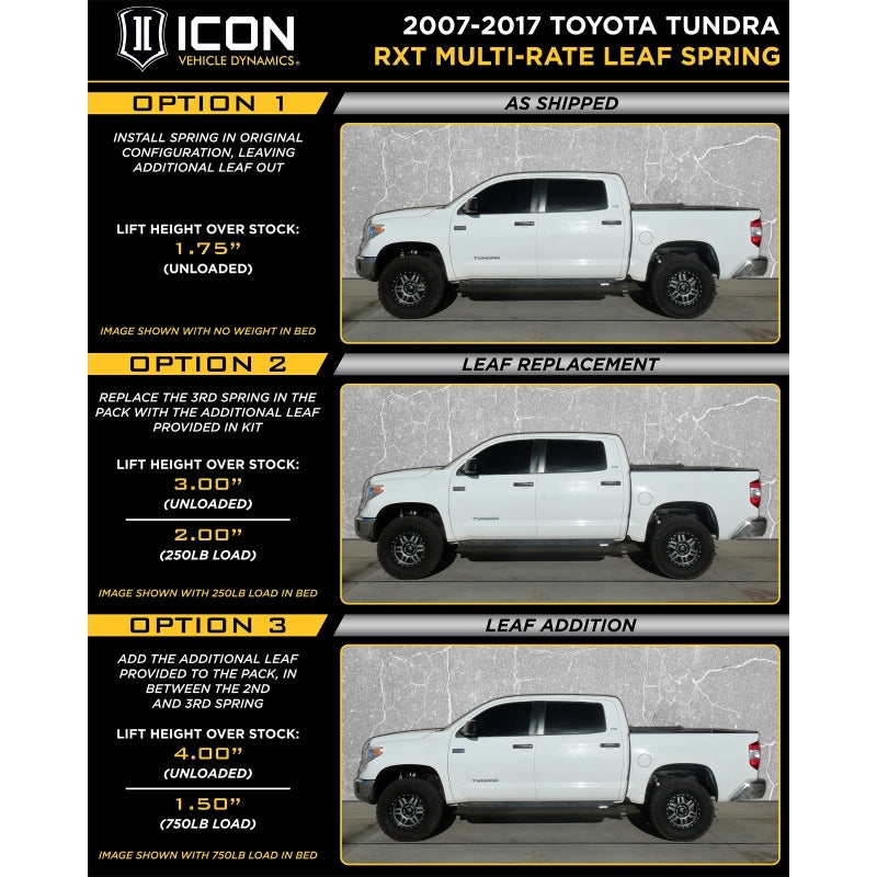 ICON 158509 - 2007+ Toyota Tundra Multi Rate RXT Leaf Pack w/Add In Leaf