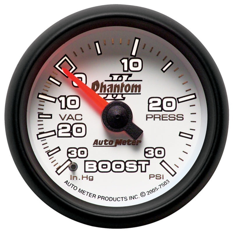 AutoMeter 7503 - Autometer Phantom II 52.4mm Mechanical Vacuum / Boost Gauge 30 In. HG/30 PSI