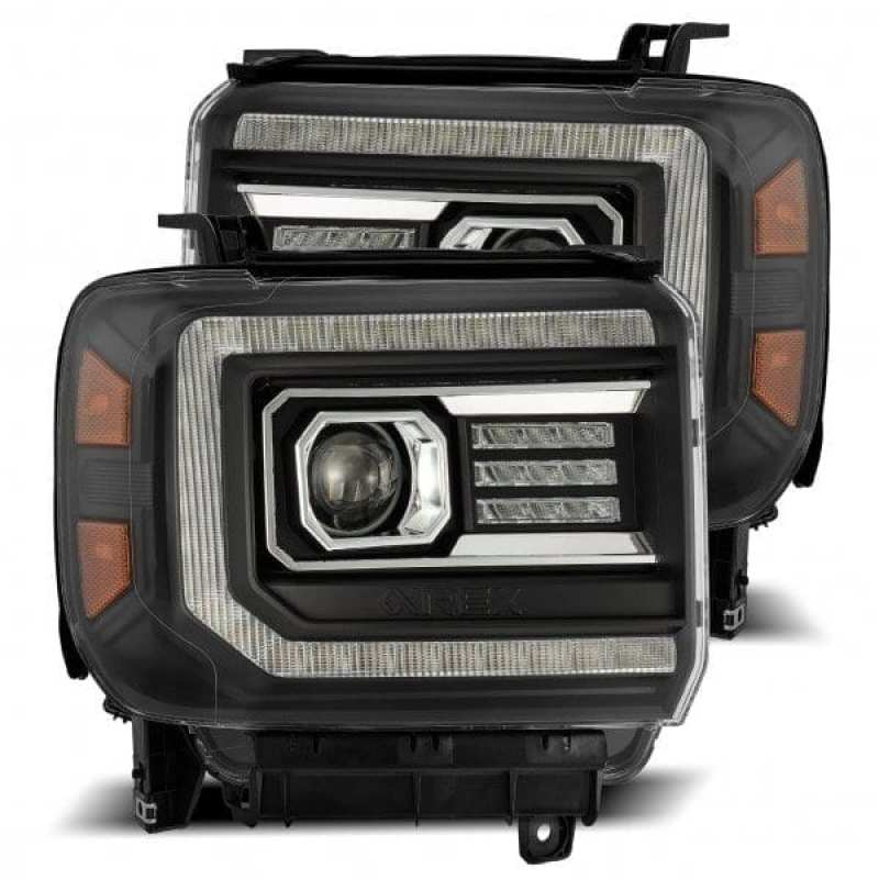 AlphaRex 880613 FITS 14-18 GMC Sierra PRO-Series Proj Headlights Plank Style Black w/Activ Light/Seq Signal/DRL