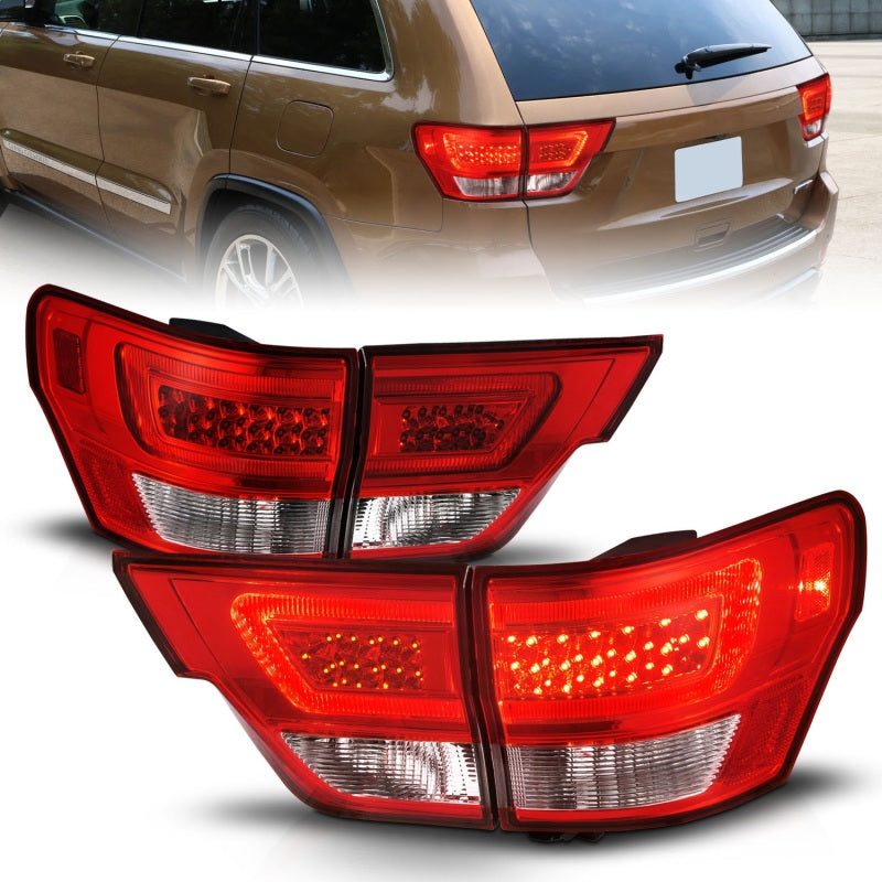 ANZO 311442 FITS 11-13 Jeep Grand Cherokee LED Taillights w/ Lightbar Chrome Housing Red/Clear Lens 4pcs