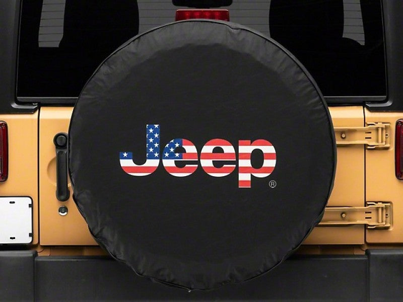 Officially Licensed Jeep oljJ157895E FITS 66-18 CJ5/ CJ7/ Wrangler YJ/TJ/JK American Flag Logo Spare Tire Cover-33In