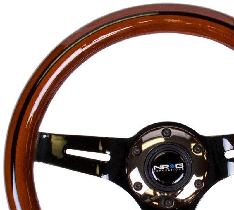 NRG ST-310BRB-BK - Classic Wood Grain Steering Wheel (310mm) Dark Wood & Black Line Inlay w/Blk Chrome 3-Spoke Ctr.