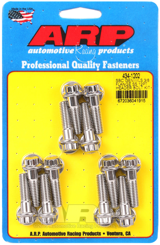 ARP 434-1202 FITS Chevy SBC/GenIII LS 3/8in Flange SS 12pt Header Bolt Kit