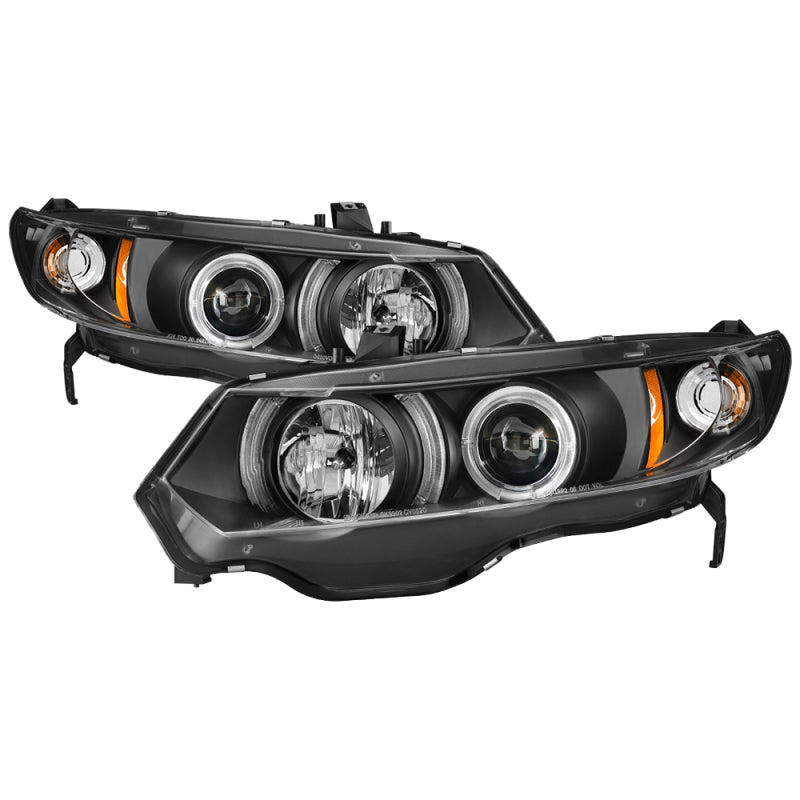 SPYDER 5010780 - Spyder Honda Civic 06-08 2Dr Projector Headlights LED Halo Black High H1 Low H1 PRO-YD-HC06-2D-HL-BK