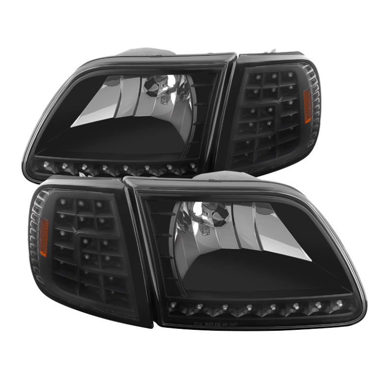 SPYDER 5014184 - Xtune Ford F150 97-03 Crystal Headlights w/ Clear LED Corners Black HD-ON-FF15097-LED-SET-BK